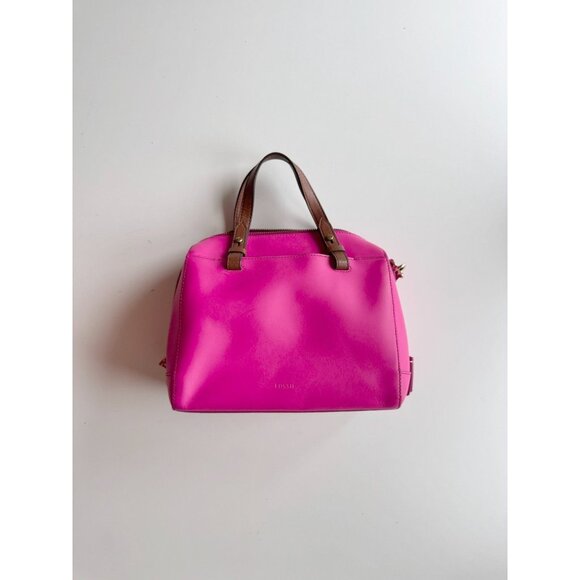 FOSSIL Rachel Pink Coated Leather Brown Top Handle Duffle Crossbody Bag Purse - Picture 1 of 16